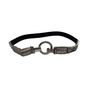 Chico's Statement Belt Womens Size Medium Leather and Silver Stretch Vintage 90s